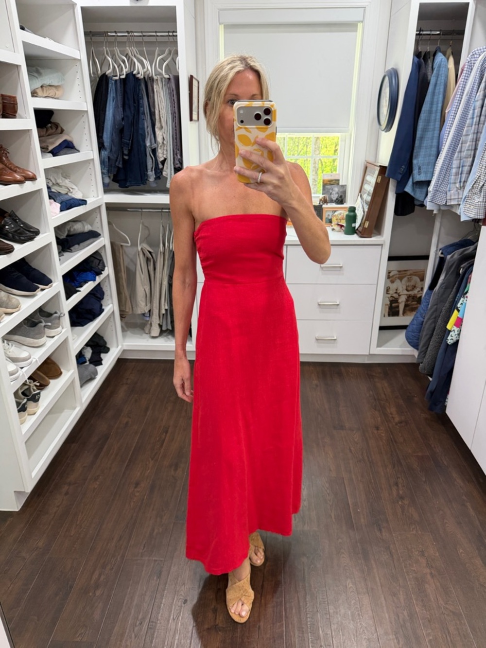 OLAI Strapless Red Linen Midi Dress - S